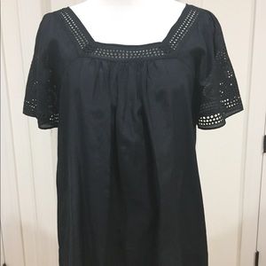 J  Crew Black Silk T-Shirt with Cut-Out Pattern